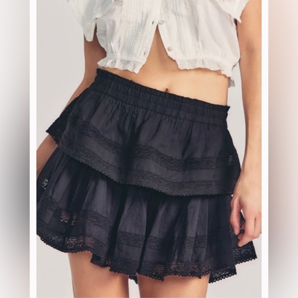LoveShackFancy Ruffle Black Tiered Mini Skirt size S
